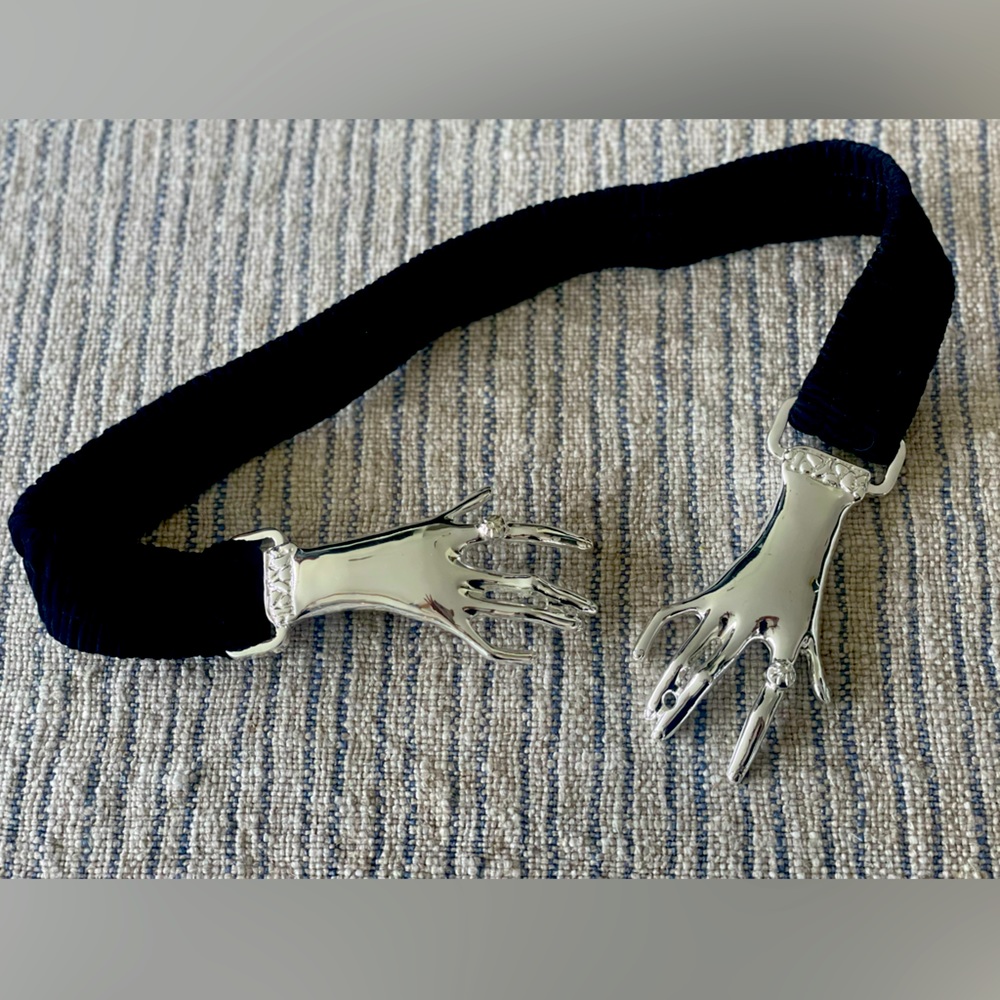 Victorian clasped hands chrome velvet belt